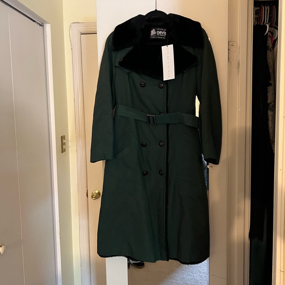 Vintage 70s Army Green Trench with faux fur